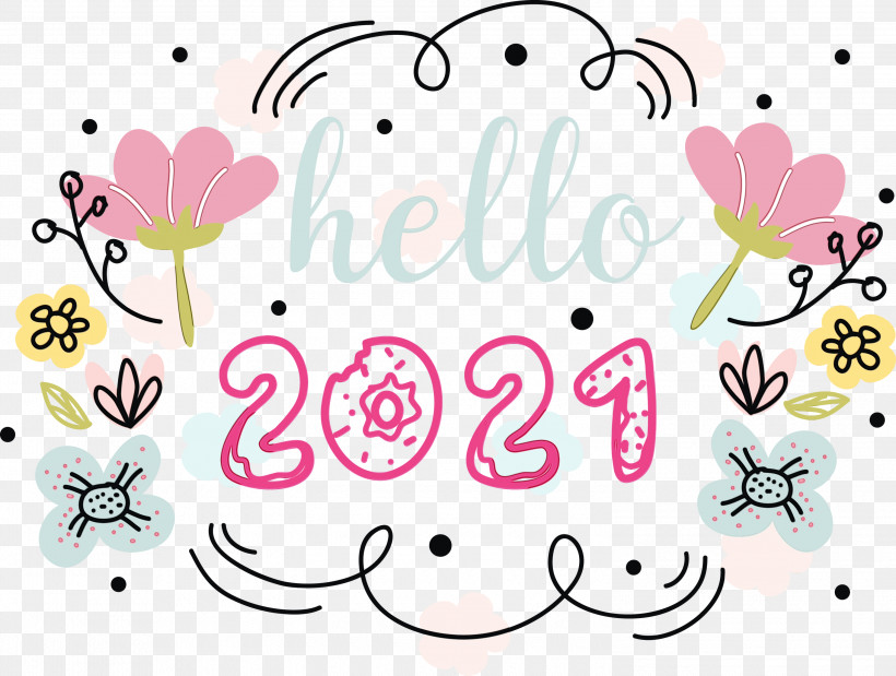 New Year, PNG, 3000x2266px, Hello 2021, Cartoon, Drawing, Fan Art, Floral Design Download Free