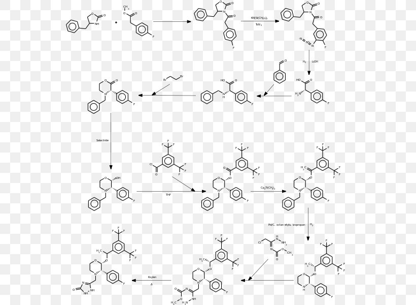 Aprepitant Chemical Synthesis Organic Chemistry CYP3A4, PNG, 560x600px, Aprepitant, Area, Black, Black And White, Body Jewellery Download Free
