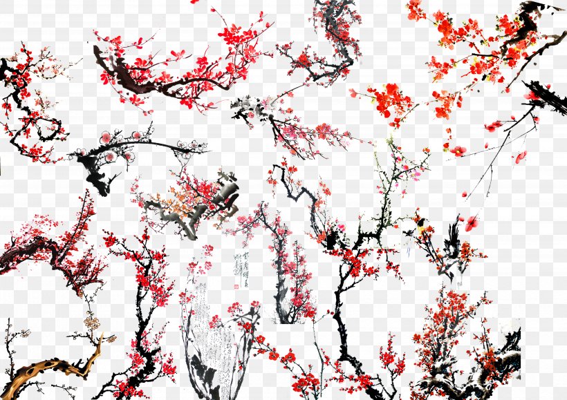 Chinese Painting Ink Wash Painting Plum Blossom Bird-and-flower Painting, PNG, 4134x2923px, Chinese Painting, Art, Birdandflower Painting, Blossom, Branch Download Free
