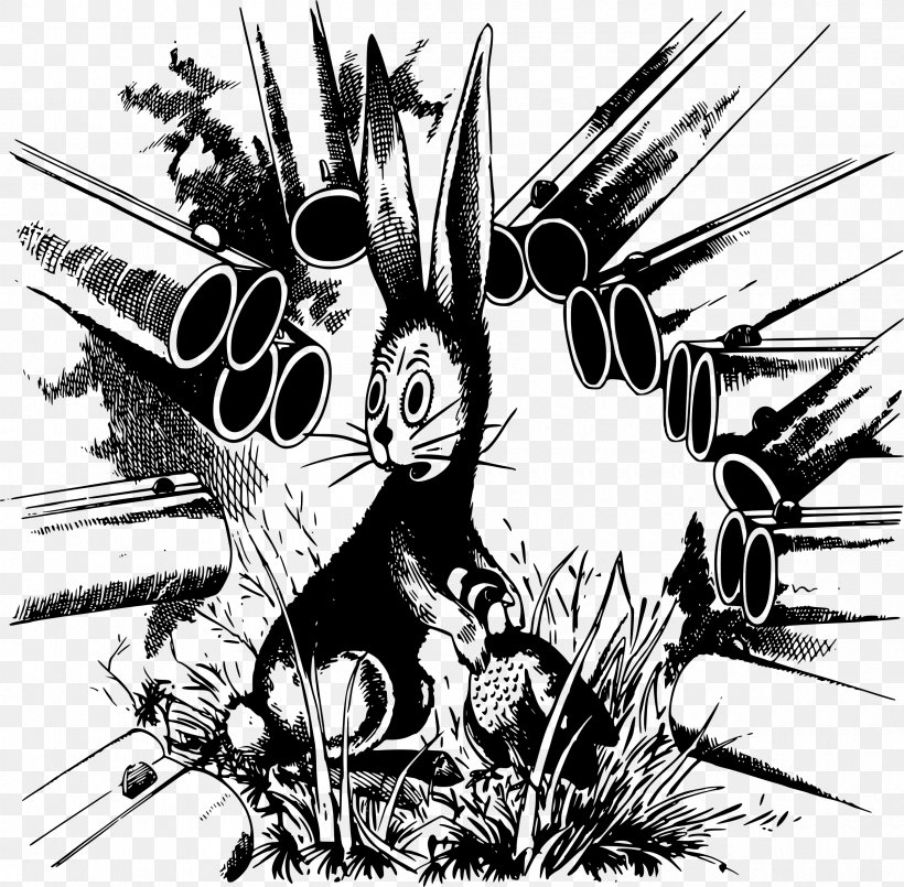European Rabbit Rabbiting Hunting Clip Art, PNG, 2400x2358px, European Rabbit, Art, Black And White, Cartoon, Drawing Download Free