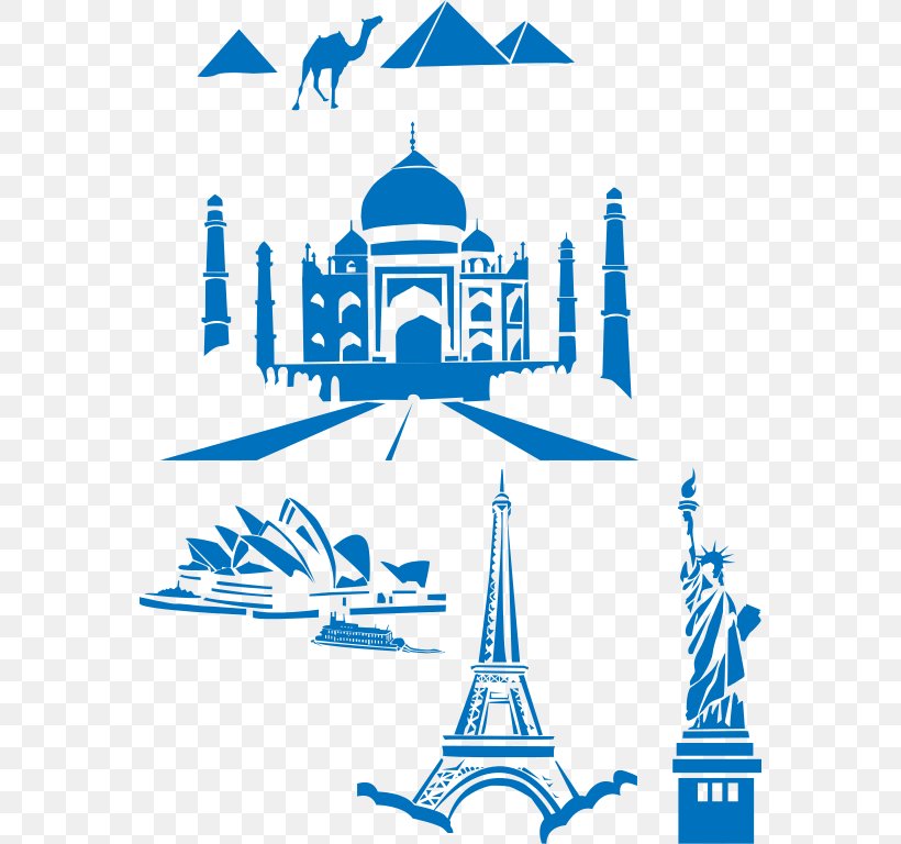 Eiffel Tower Statue Of Liberty Taj Mahal Clip Art, PNG, 566x768px, Eiffel Tower, Area, Black And White, Brand, Drawing Download Free