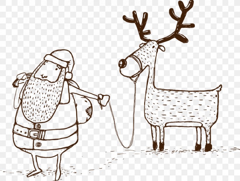 Santa Claus Deer Christmas, PNG, 855x646px, Santa Claus, Adobe Fireworks, Antler, Black And White, Christmas Download Free
