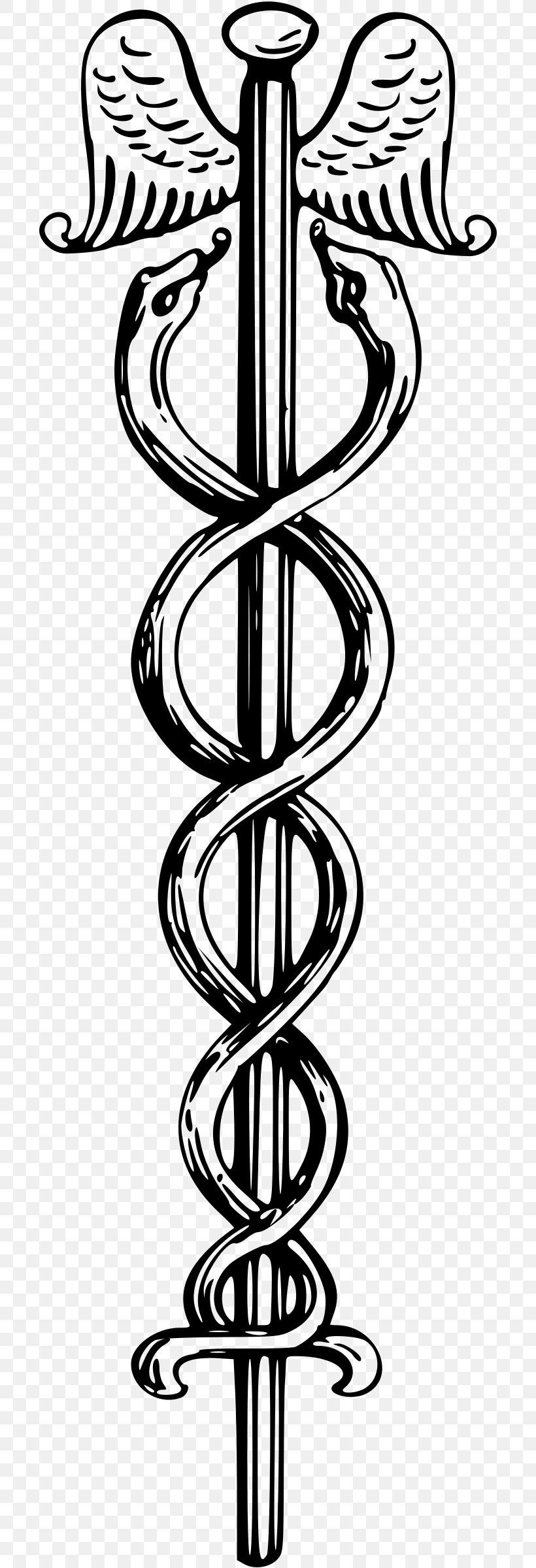 Staff Of Hermes Asclepius Symbol Clip Art, PNG, 704x2400px, Hermes, Alchemy, Asclepius, Black And White, Caduceus As A Symbol Of Medicine Download Free