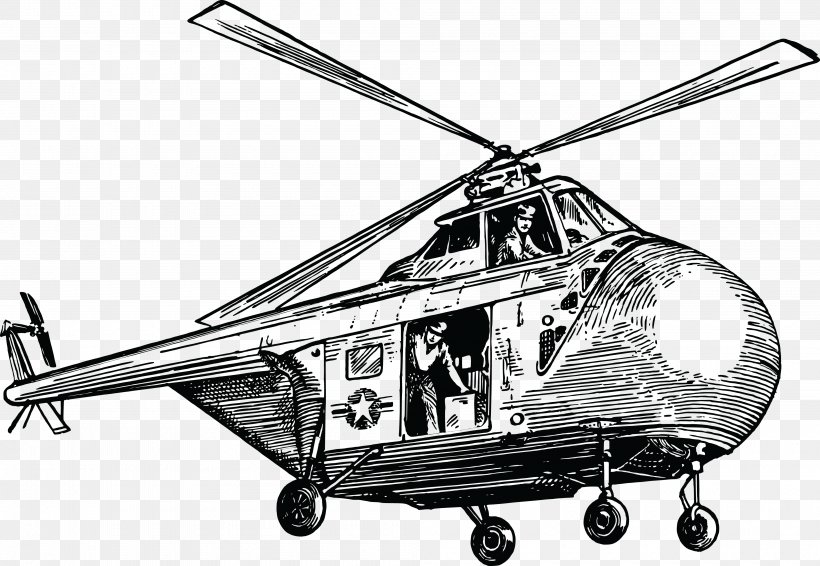 Helicopter Aircraft Clip Art, PNG, 4000x2761px, Helicopter, Aircraft, Aviation, Black And White, Helicopter Money Download Free