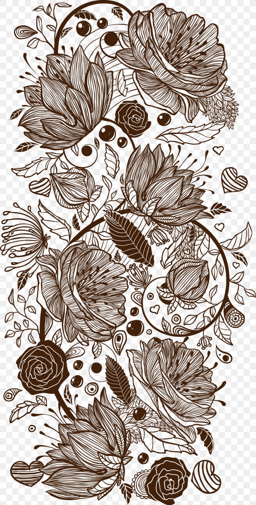 Euclidean Vector Adobe Illustrator, PNG, 1002x1972px, Floral Design, Art, Black And White, Drawing, Flora Download Free