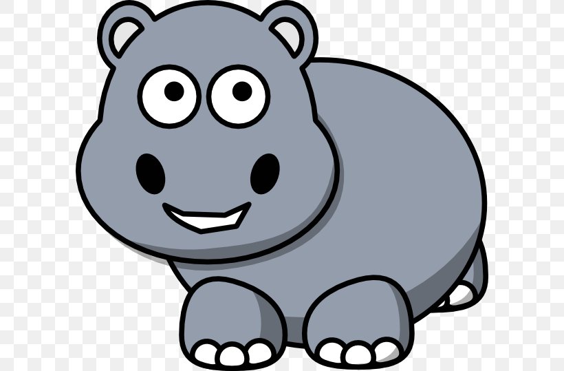 Hippopotamus Cartoon Cuteness Drawing Clip Art, PNG, 600x539px, Hippopotamus, Art, Artwork, Bear, Black And White Download Free