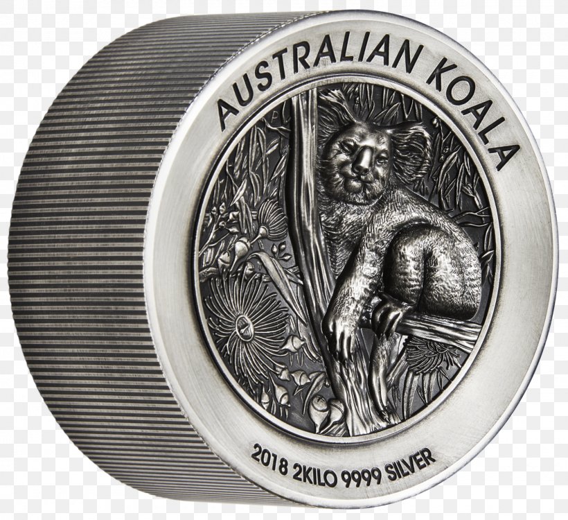 Perth Mint Koala Silver Coin Australian Silver Kookaburra, PNG, 1600x1464px, Perth Mint, Australia, Australian Silver Kookaburra, Black And White, Bullion Coin Download Free