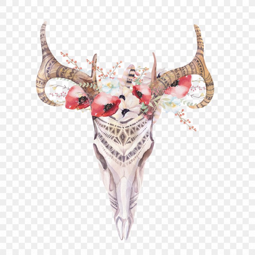 Deer Antler Bohemianism Skull Boho-chic, PNG, 2362x2362px, Deer, Antler, Art, Bohemianism, Bohochic Download Free