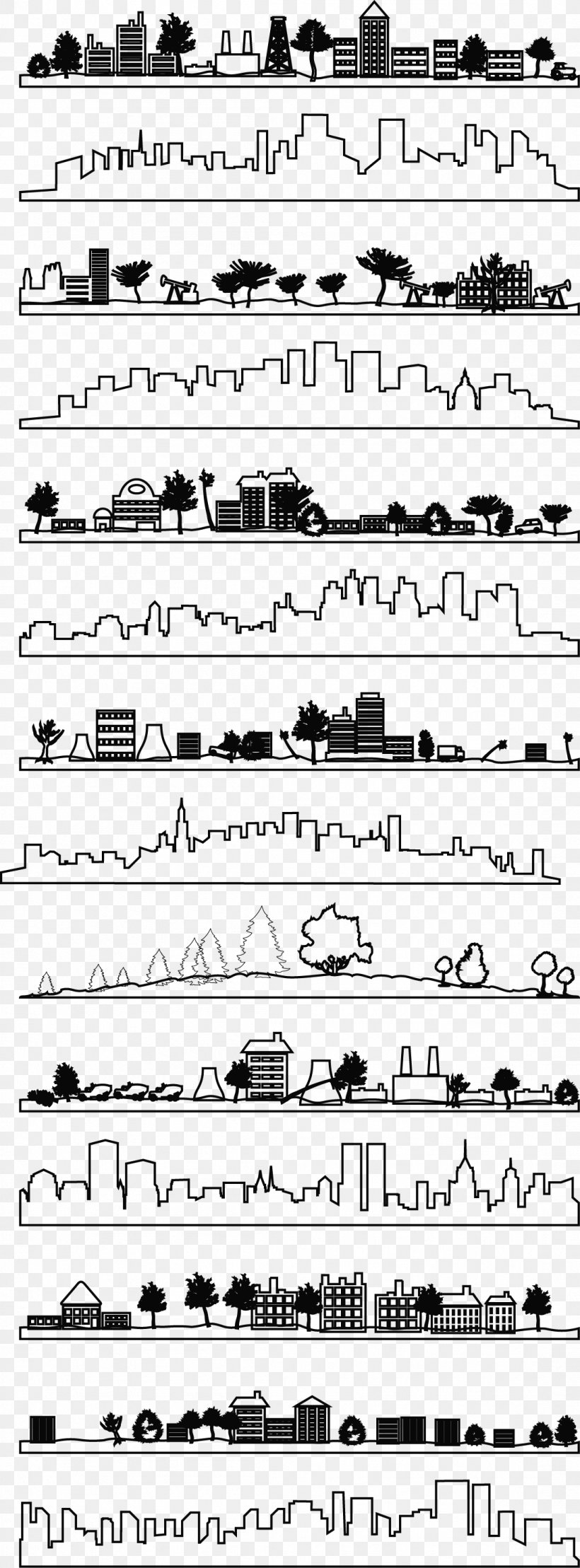 Silhouette City Drawing Line Art, PNG, 1099x2972px, Watercolor, Cartoon, Flower, Frame, Heart Download Free
