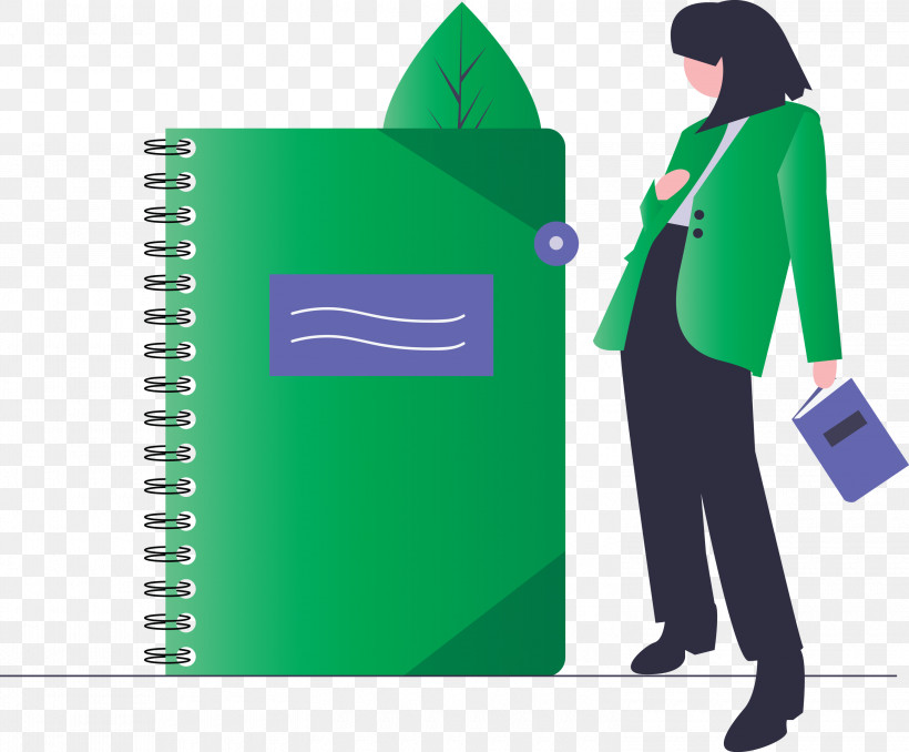 Notebook Girl, PNG, 3000x2482px, Notebook, Employment, Girl, Green, Paper Product Download Free
