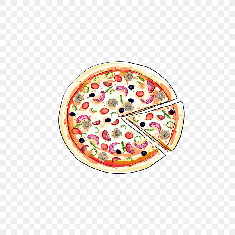 Pizza Italian Cuisine Hamburger European Cuisine Illustration, PNG, 2953x2953px, Pizza, Cartoon, Dishware, Drawing, Drink Download Free