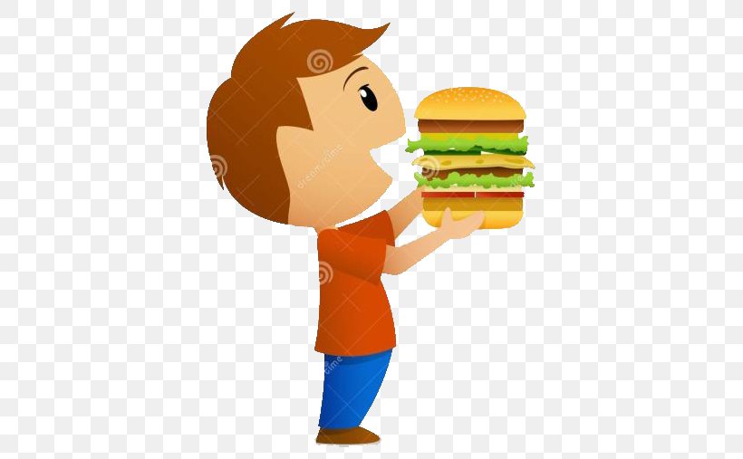 Hamburger Hot Dog Fast Food Cartoon, PNG, 500x507px, Hamburger, Boy, Cartoon, Drawing, Eating Download Free