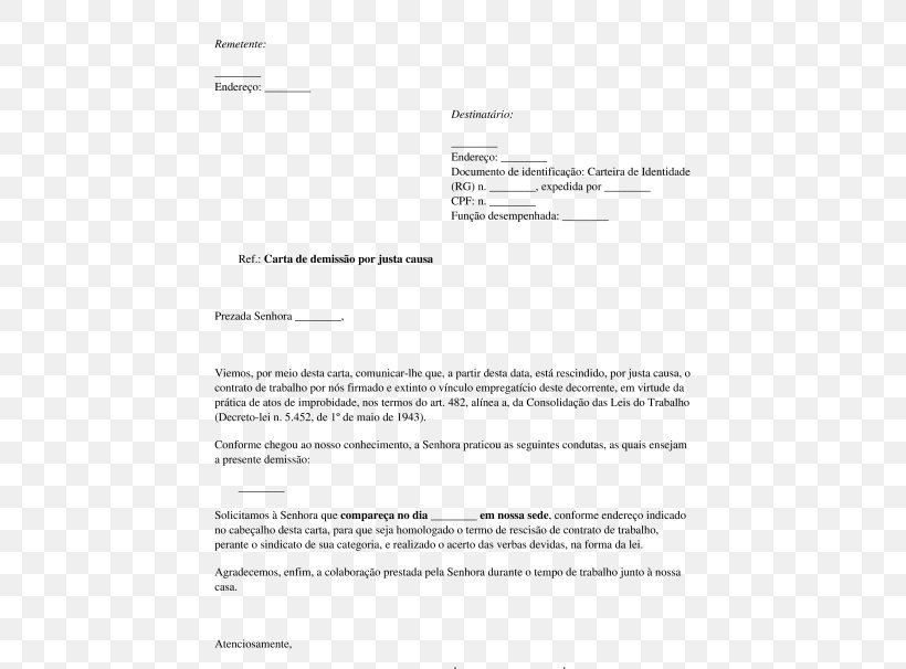 Document Dismissal Justa Causa Empregado Letter, PNG, 532x606px, Document, Area, Berufsausbildung, Brand, Contract Download Free