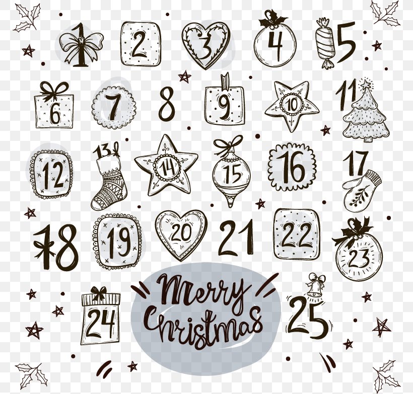 Drawing Advent Calendar Christmas Countdown, PNG, 772x783px, Advent Calendars, Advent, Area, Black And White, Body Jewelry Download Free