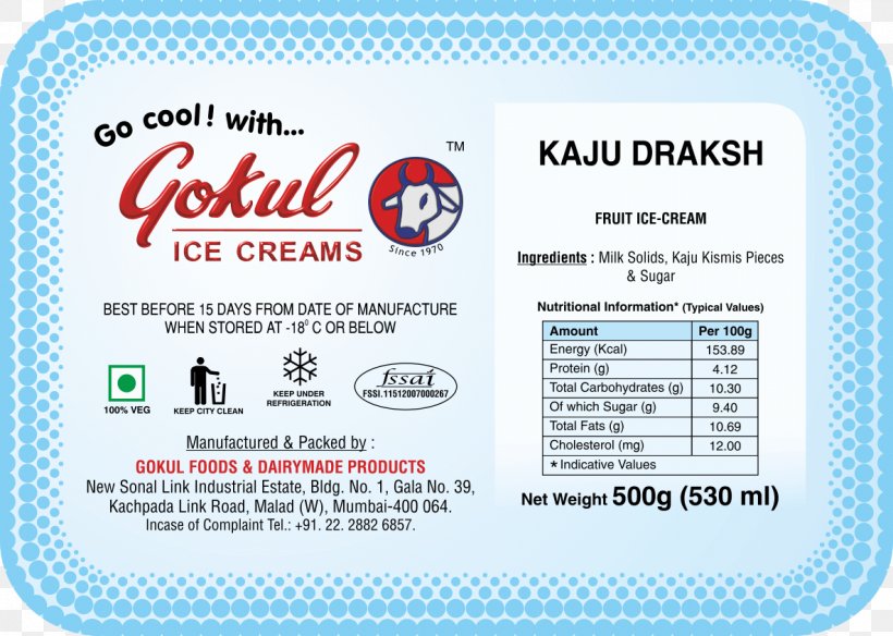 Gokul Ice Creams Milk Nutrition Facts Label Food, PNG, 1184x844px, Ice Cream, Amul, Area, Brand, Flavor Download Free