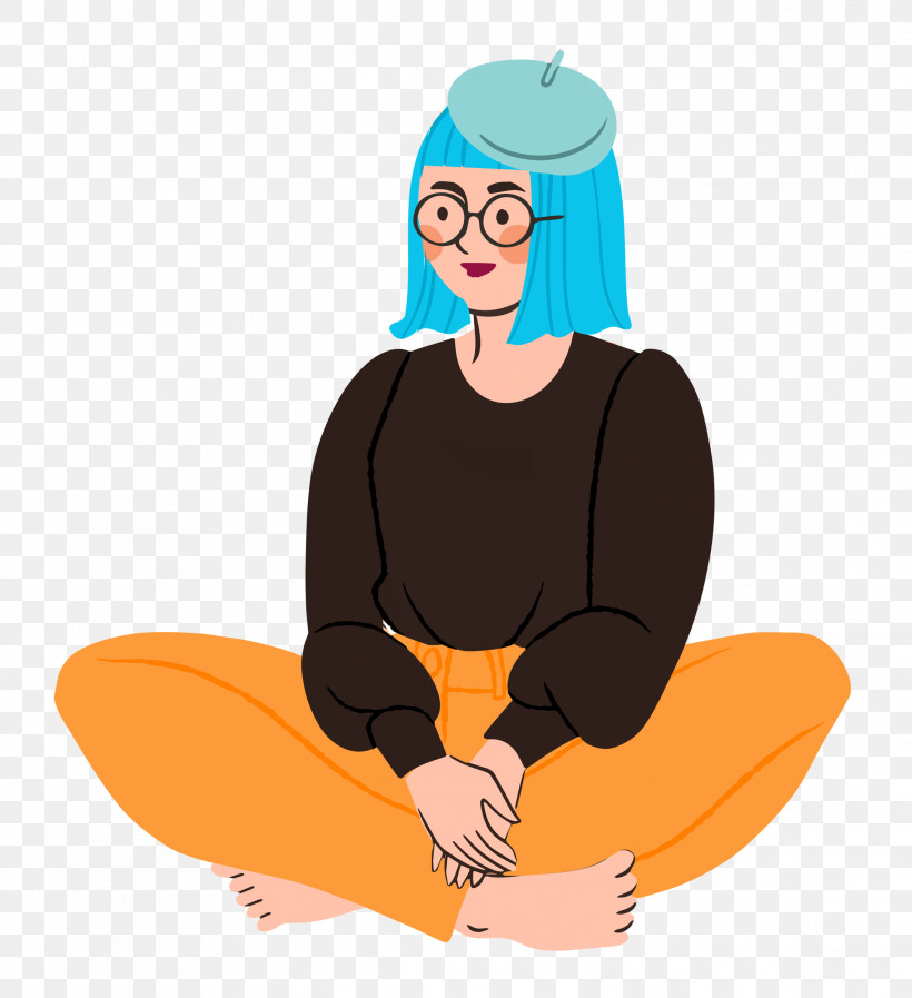 Sitting Lady Woman, PNG, 2283x2500px, Sitting, Biology, Cartoon, Character, Glasses Download Free