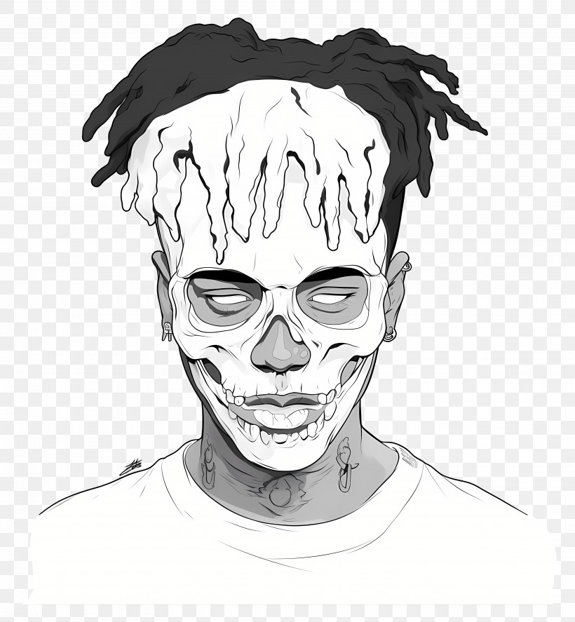 Xxxtentacion - Half Skull Face Art PNG