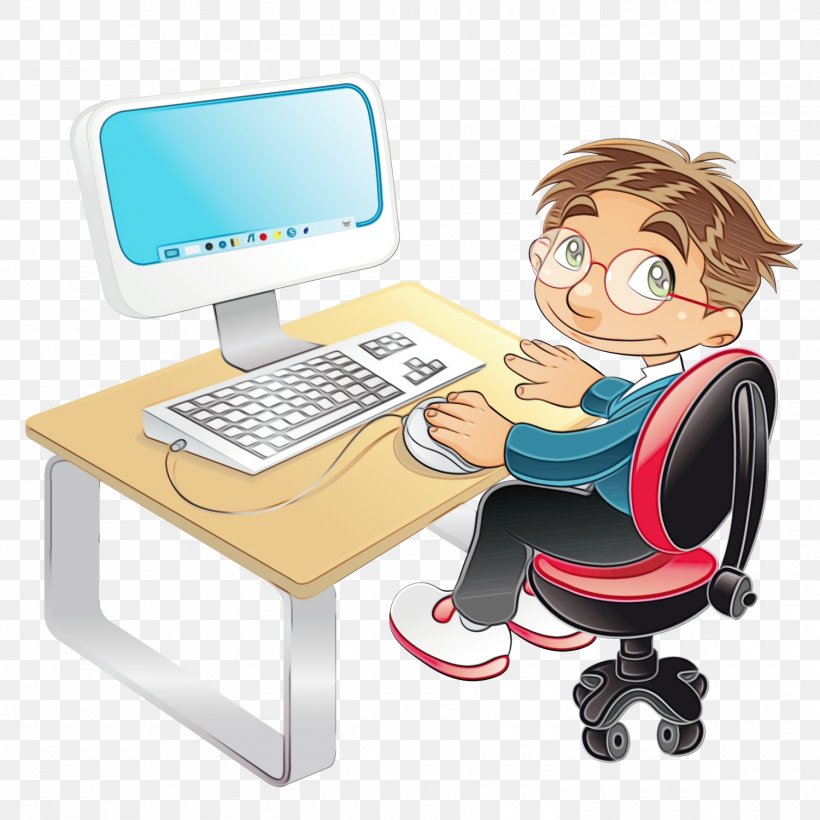 Cartoon Personal Computer Computer Desk Output Device Clip Art, PNG, 1500x1500px, Watercolor, Cartoon, Computer Desk, Learning, Office Equipment Download Free