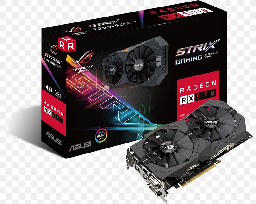 Graphics Cards & Video Adapters AMD Radeon 500 Series GDDR5 SDRAM Republic Of Gamers, PNG, 800x654px, Graphics Cards Video Adapters, Amd Radeon 500 Series, Amd Radeon Rx 570, Amd Vega, Asus Download Free