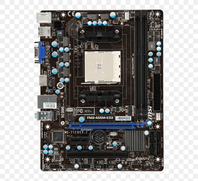 Motherboard Computer Hardware Computer Cases & Housings MSI FM2-A55M-E33, PNG, 750x750px, Motherboard, Central Processing Unit, Computer, Computer Accessory, Computer Case Download Free
