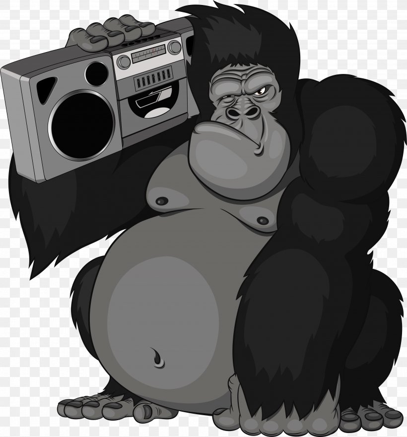 Gorilla Ape Clip Art Vector Graphics Illustration, PNG, 3585x3855px, Gorilla, Ape, Bear, Black And White, Cartoon Download Free