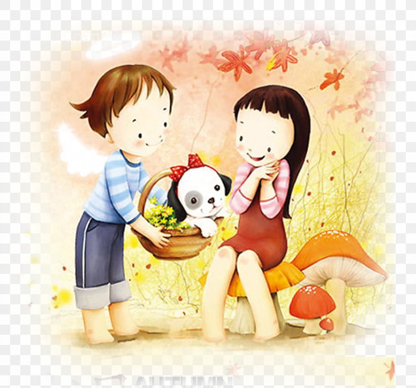 Couple Cartoon Puppy Love Drawing Illustration, PNG, 874x816px, Watercolor,  Cartoon, Flower, Frame, Heart Download Free