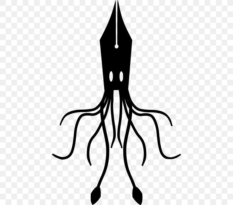Squid Silhouette Clip Art, PNG, 454x720px, Squid, Artwork, Black, Black And White, Drawing Download Free
