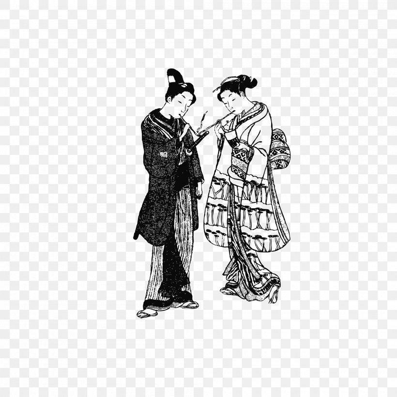 Japan Drawing Illustration, PNG, 2000x2000px, Japan, Art, Black And White, Costume Design, Drawing Download Free