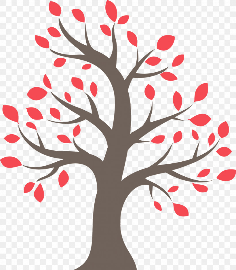 Tree Branch Red Leaf Woody Plant, PNG, 2625x3000px, Cartoon Tree, Abstract Tree, Branch, Leaf, Paint Download Free