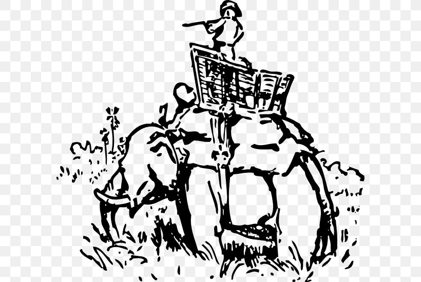 Elephant Hunting Clip Art, PNG, 600x550px, Elephant, Art, Artwork, Black And White, Boar Hunting Download Free