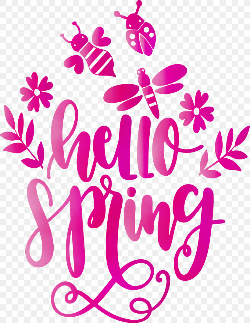 Pink Text Font Magenta, PNG, 2316x2999px, Hello Spring, Magenta, Paint, Pink, Spring Download Free