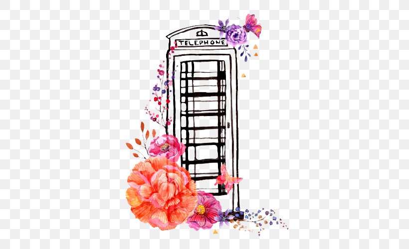 London Telephone Booth Watercolor Painting Illustration, PNG, 500x500px, London, Drawing, Petal, Photography, Pink Download Free