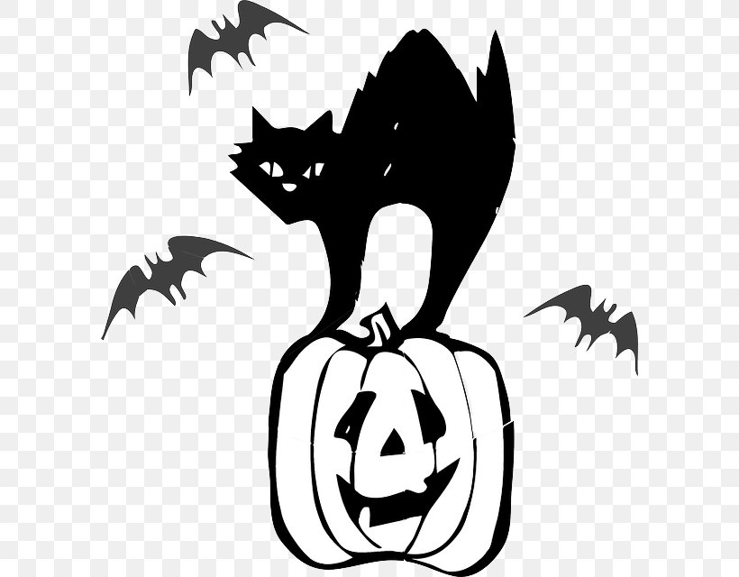 Black Cat Halloween Jack-o'-lantern Clip Art, PNG, 596x640px, Cat, Artwork, Bat, Black, Black And White Download Free