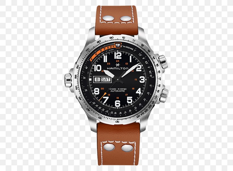 Hamilton Watch Company Hamilton Men's Khaki Aviation X-Wind Auto Chrono Hamilton Khaki X-Wind Day-Date (H77755133) Silber Watch Strap, PNG, 450x600px, Watch, Brand, Brown, Chronograph, Fashion Download Free