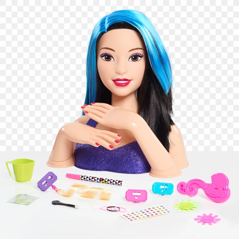 Barbie Deluxe Stylin' Head Barbie Crimp & Color Styling Head Doll Barbie Color, Cut & Curl! Deluxe Barbie Styling Head, PNG, 1000x1000px, Barbie, Barbie Crimp Color Styling Head, Barbie Fairytopia, Brown Hair, Doll Download Free