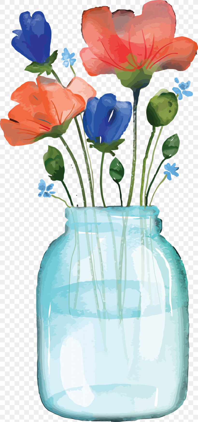 Vase Flower Cut Flowers Turquoise Plant, PNG, 1405x3000px, Watercolor Mason Jar, Artifact, Cut Flowers, Flower, Flowerpot Download Free