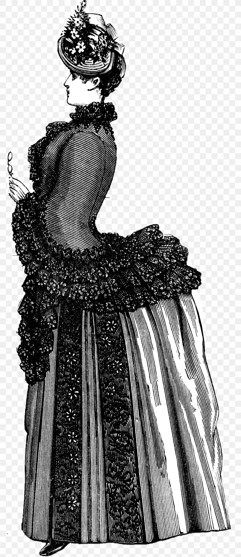 Dress Vintage Clothing Victorian Fashion, PNG, 1301x3000px, Dress, Black And White, Clothing, Costume Design, Fashion Design Download Free