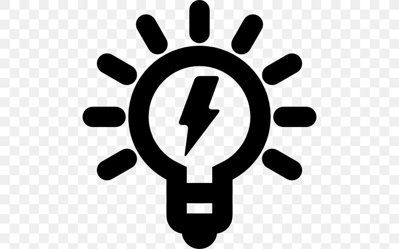 Incandescent Light Bulb Lighting Symbol, PNG, 512x512px, Light, Area, Black And White, Brand, Electric Light Download Free