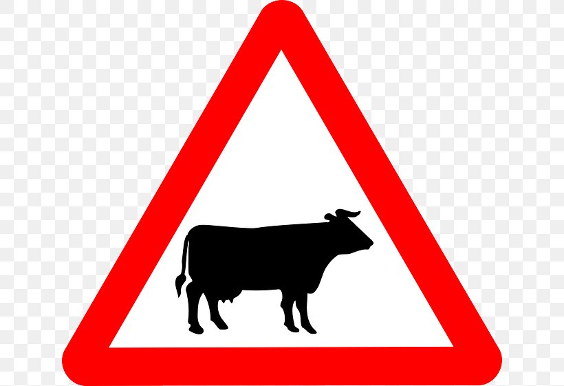 Cattle Warning Sign Traffic Sign Road The Highway Code, PNG, 640x561px, Cattle, Area, Black And White, Cattle Grid, Cattle Like Mammal Download Free