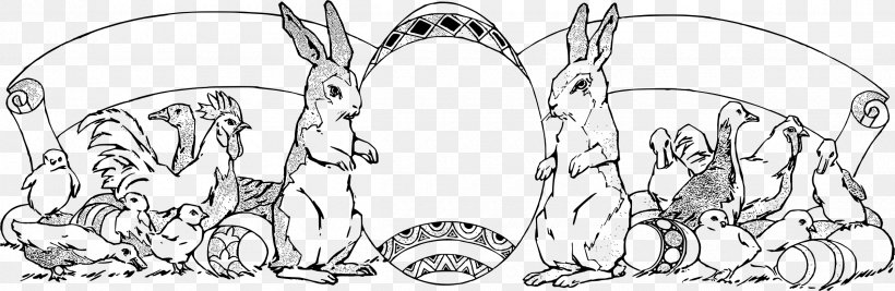 Easter Bunny Line Art Drawing Clip Art, PNG, 2400x782px, Easter Bunny, Animal, Artwork, Black And White, Body Jewelry Download Free