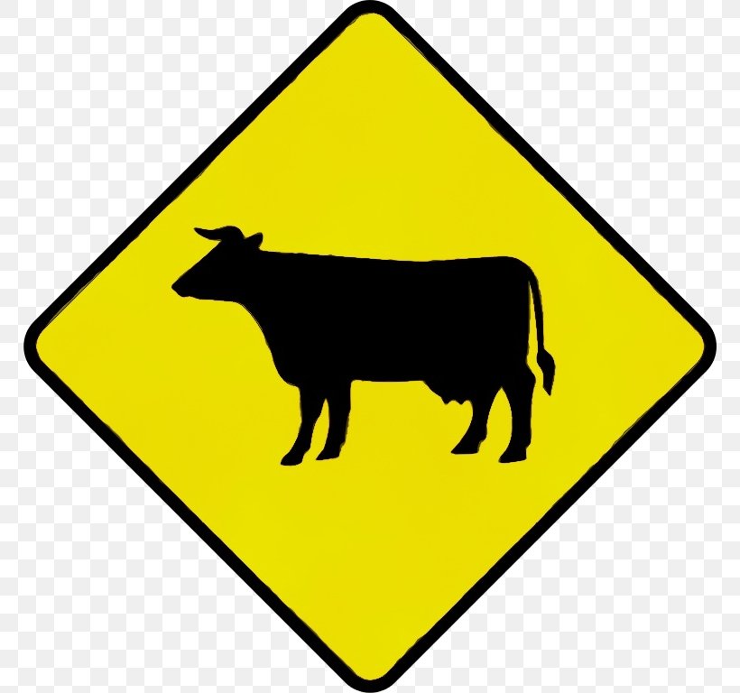 Bovine Sign Yellow Traffic Sign Signage, PNG, 768x768px, Watercolor, Bovine, Bull, Cowgoat Family, Paint Download Free