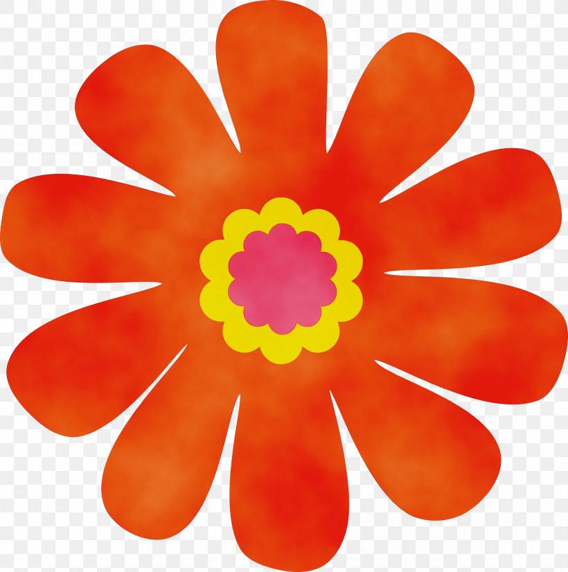 Orange, PNG, 2383x2401px, Watercolor, Flower, Gerbera, Orange, Paint Download Free