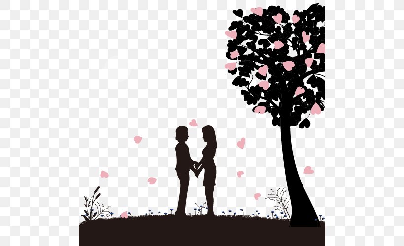 Silhouette Valentines Day Dating, PNG, 500x500px, Silhouette, Couple, Dating, Emotion, Happiness Download Free