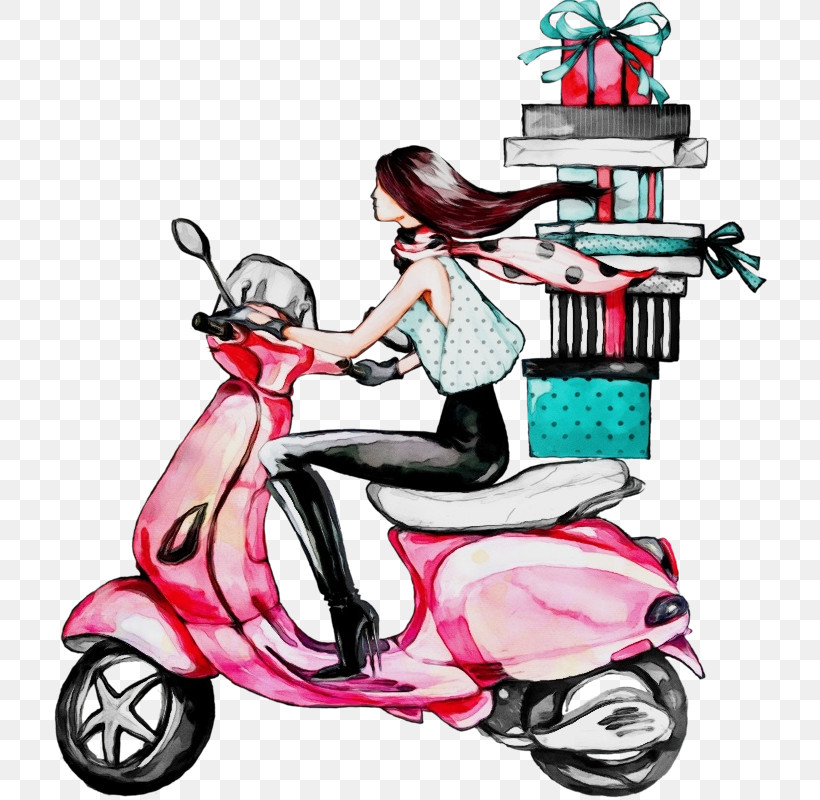 Scooter Vehicle Vespa Pink Car, PNG, 714x800px, Watercolor, Car, Paint, Pink, Scooter Download Free