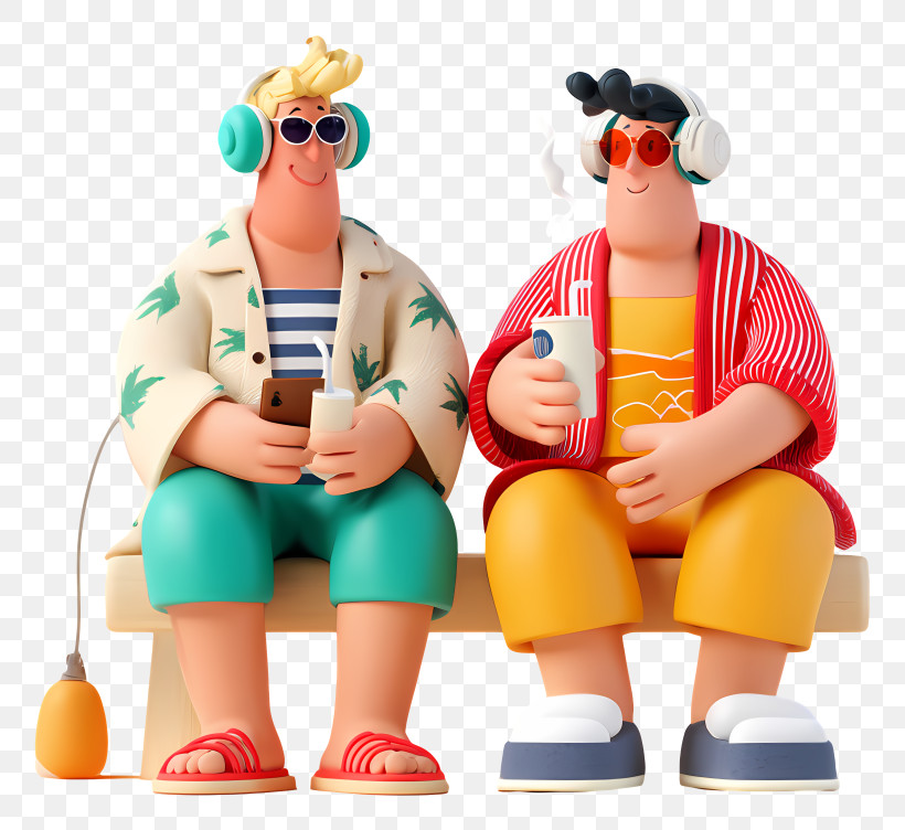 Two Chill Friends With Headphones PNG