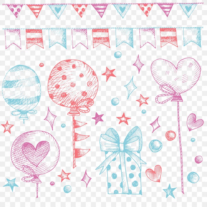 Birthday Balloon Gift Party, PNG, 2400x2400px, Watercolor, Cartoon, Flower, Frame, Heart Download Free