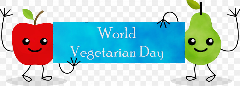 Logo Cartoon Text Green Banner, PNG, 2999x1086px, World Vegetarian Day, Area, Banner, Cartoon, Fruit Download Free