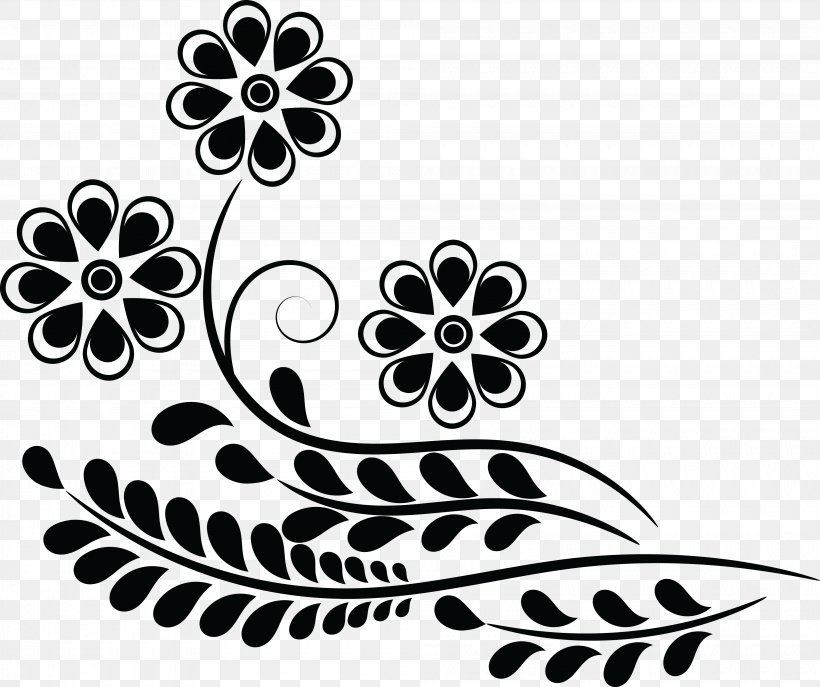 Floral Design Clip Art, PNG, 4000x3355px, Floral Design, Black, Black And White, Branch, Drawing Download Free