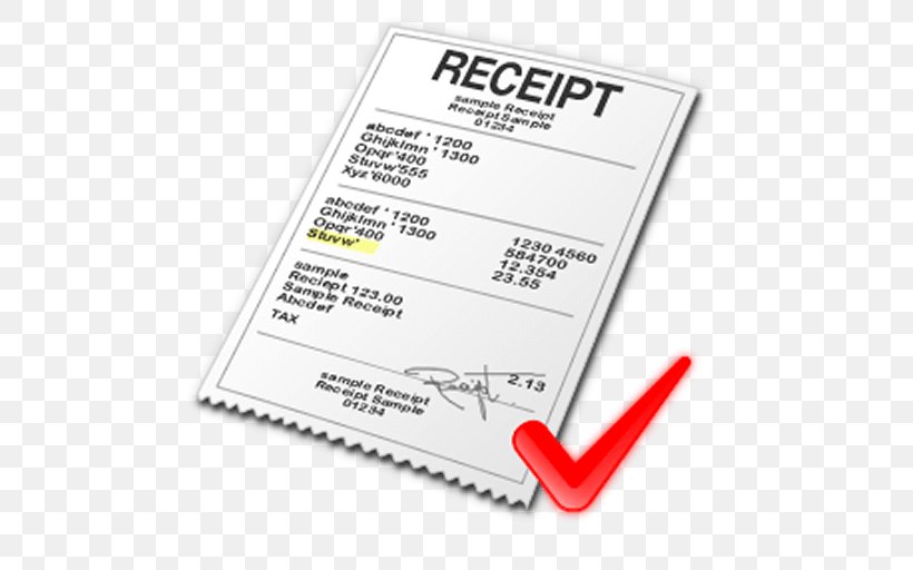 Receipt Invoice Payment Money Tax, PNG, 512x512px, Receipt, Brand, Document, Fee, Hardware Download Free