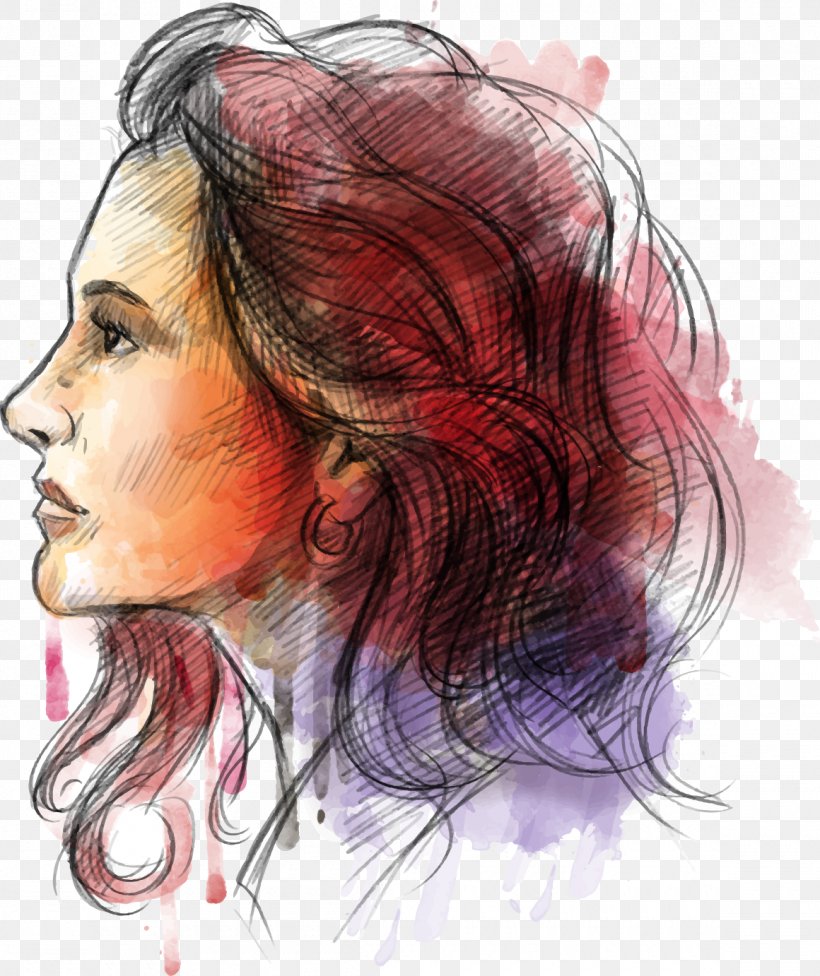 Drawing Illustration, PNG, 1160x1382px, Watercolor Painting, Art, Black Hair, Brown Hair, Cheek Download Free